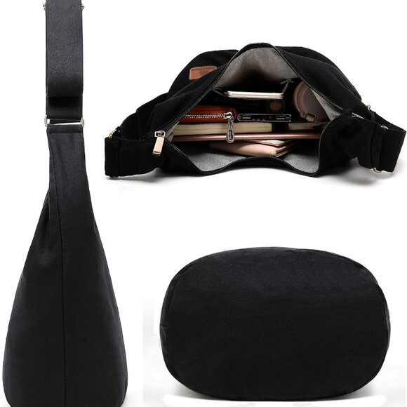 Women Hippie Crossbody Bag - Top Zip Large Capacity Canvas Sling Bag - Jacquard - Picture 5 of 9